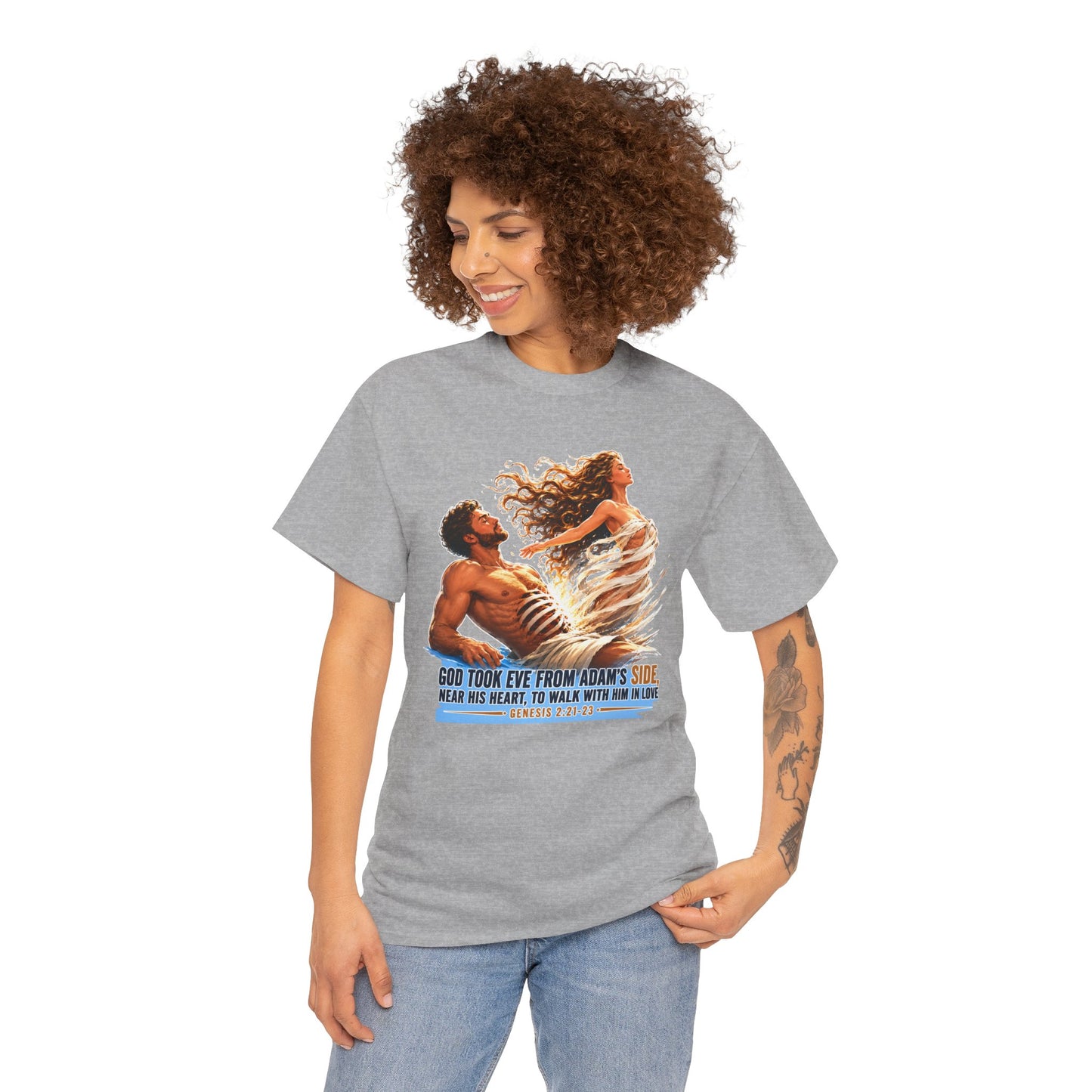 Biblical Adam & Eve Graphic Tee — "God Took Eve From Adam’s Side" Inspirational Christian T-Shirt
