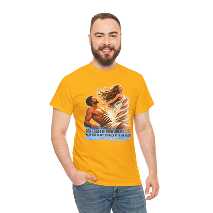 Biblical Adam & Eve Graphic Tee — "God Took Eve From Adam’s Side" Inspirational Christian T-Shirt