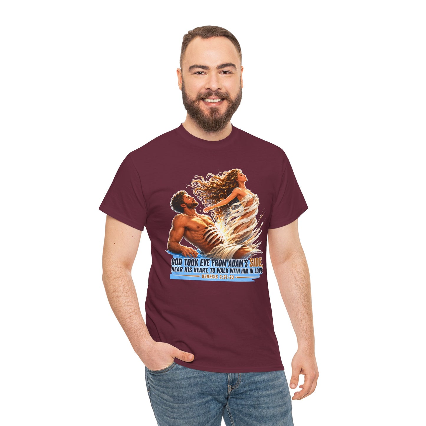 Biblical Adam & Eve Graphic Tee — "God Took Eve From Adam’s Side" Inspirational Christian T-Shirt