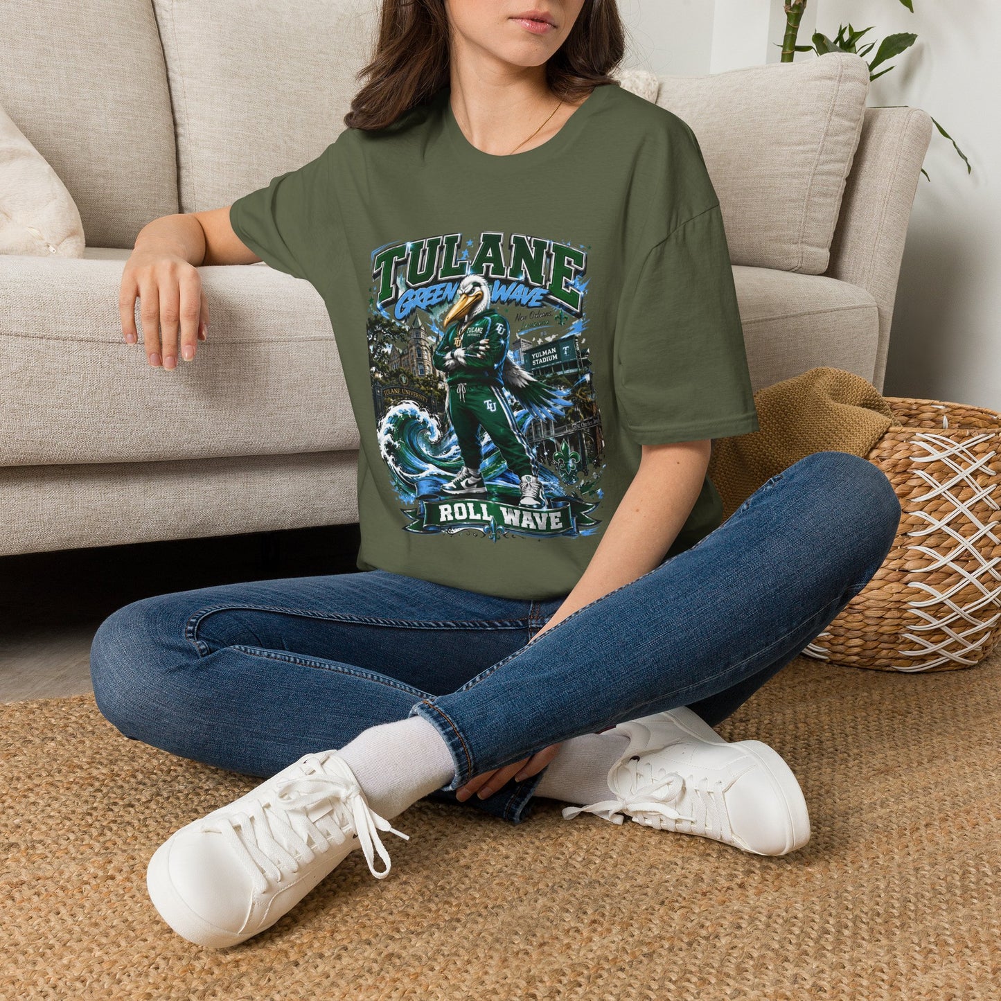 Tulane Green Wave T-Shirt – Collegiate Mascot 'Roll Wave' Fan Tee