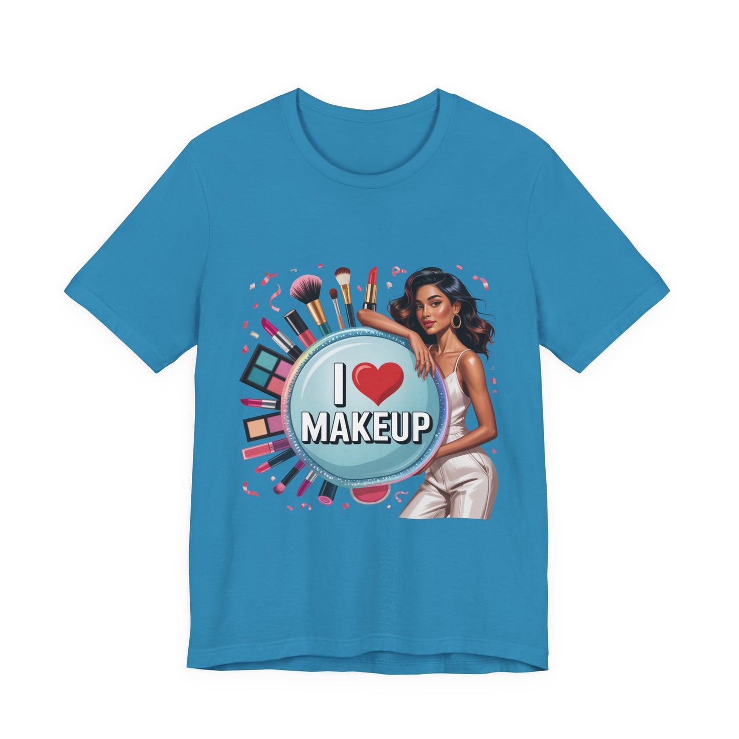 Makeup Lovers Tee, I Love Makeup Shirt, Beauty Enthusiast Gift, Fashionable Short Sleeve Shirt, Ideal for Makeup Artists, Birthday Gift