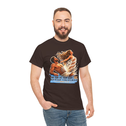 Biblical Adam & Eve Graphic Tee — "God Took Eve From Adam’s Side" Inspirational Christian T-Shirt