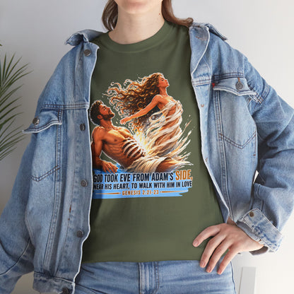Biblical Adam & Eve Graphic Tee — "God Took Eve From Adam’s Side" Inspirational Christian T-Shirt