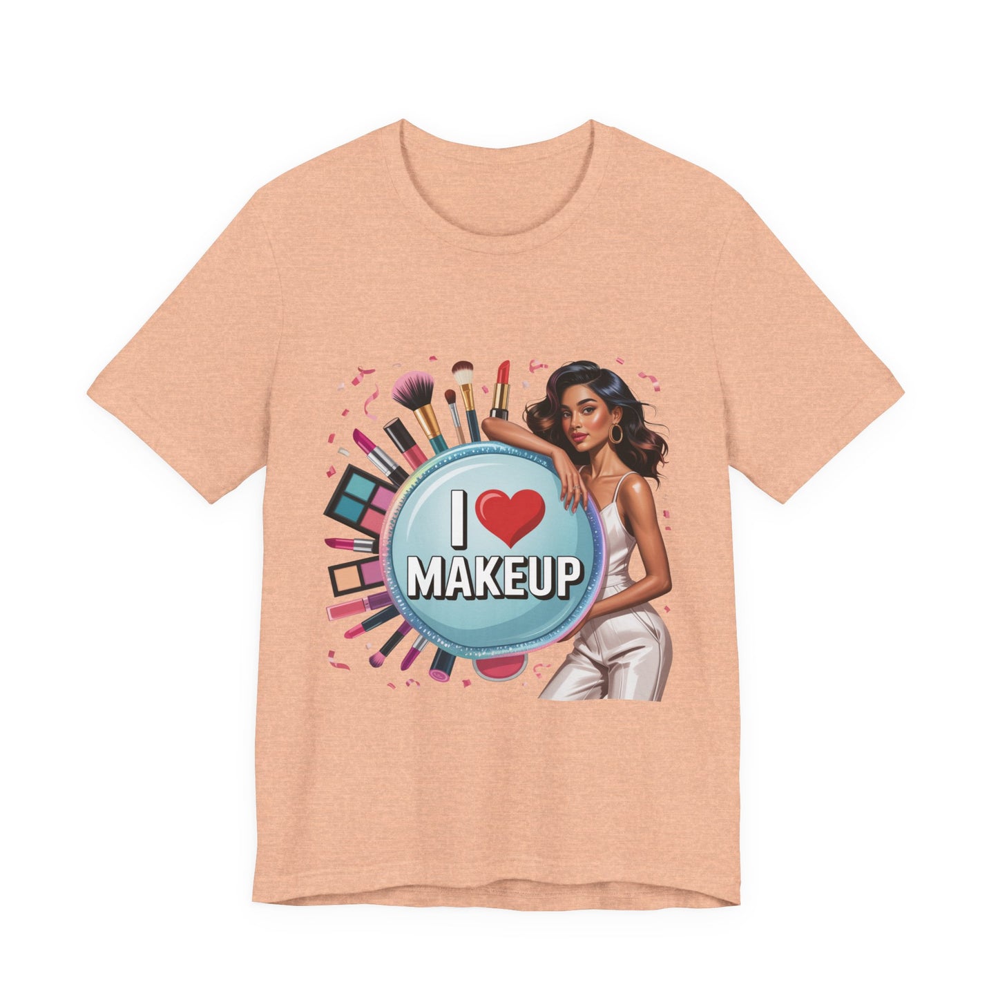 Makeup Lovers Tee, I Love Makeup Shirt, Beauty Enthusiast Gift, Fashionable Short Sleeve Shirt, Ideal for Makeup Artists, Birthday Gift