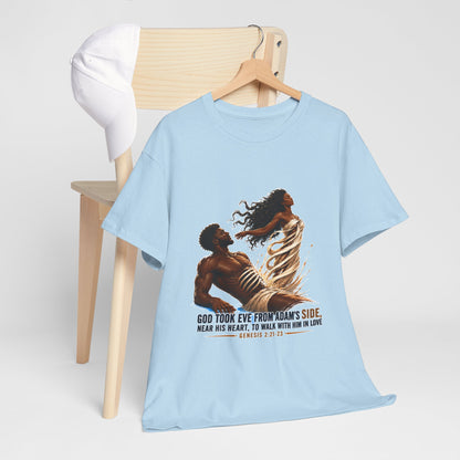Christian Faith T-Shirt – 'God Took Eve From Adam's Side' Biblical Couple Tee
