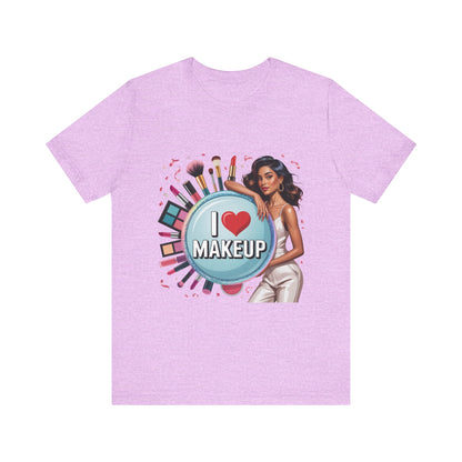 Makeup Lovers Tee, I Love Makeup Shirt, Beauty Enthusiast Gift, Fashionable Short Sleeve Shirt, Ideal for Makeup Artists, Birthday Gift