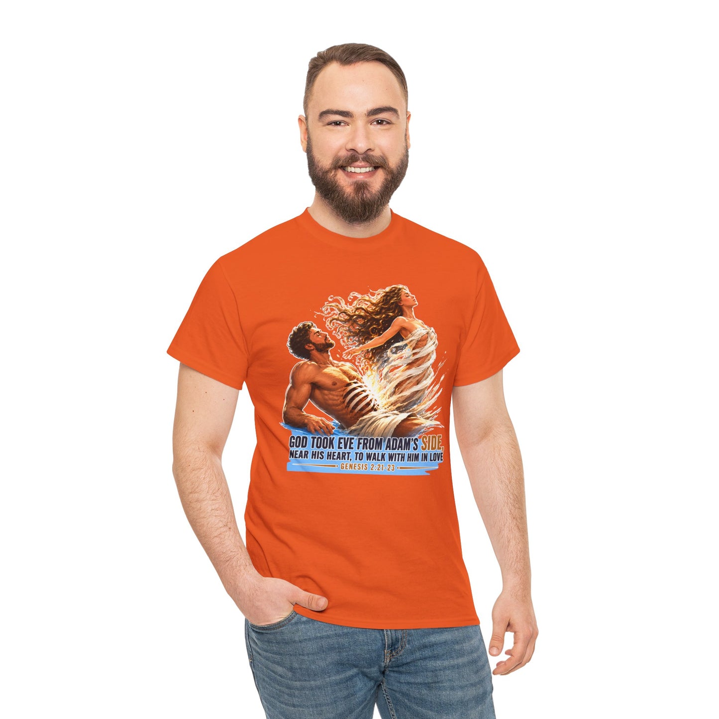 Biblical Adam & Eve Graphic Tee — "God Took Eve From Adam’s Side" Inspirational Christian T-Shirt