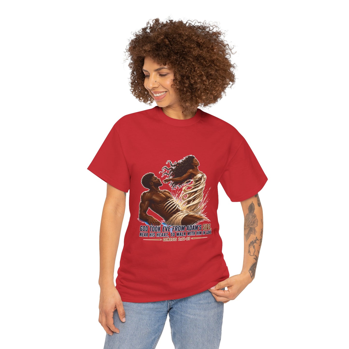 Christian Faith T-Shirt – 'God Took Eve From Adam's Side' Biblical Couple Tee