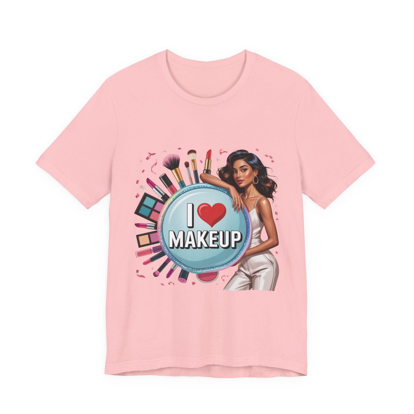Makeup Lovers Tee, I Love Makeup Shirt, Beauty Enthusiast Gift, Fashionable Short Sleeve Shirt, Ideal for Makeup Artists, Birthday Gift