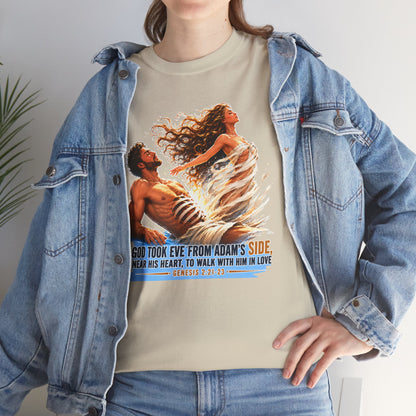 Biblical Adam & Eve Graphic Tee — "God Took Eve From Adam’s Side" Inspirational Christian T-Shirt