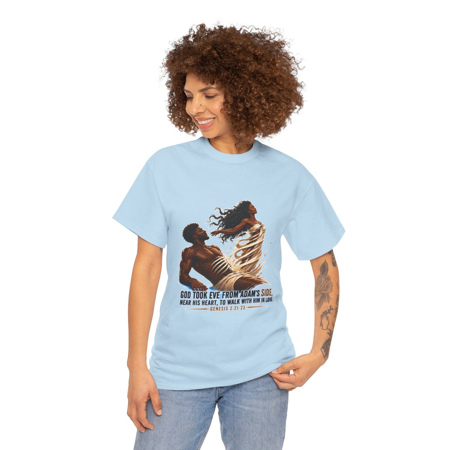 Christian Faith T-Shirt – 'God Took Eve From Adam's Side' Biblical Couple Tee