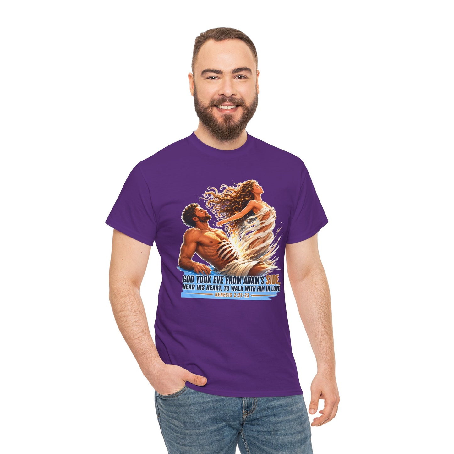 Biblical Adam & Eve Graphic Tee — "God Took Eve From Adam’s Side" Inspirational Christian T-Shirt