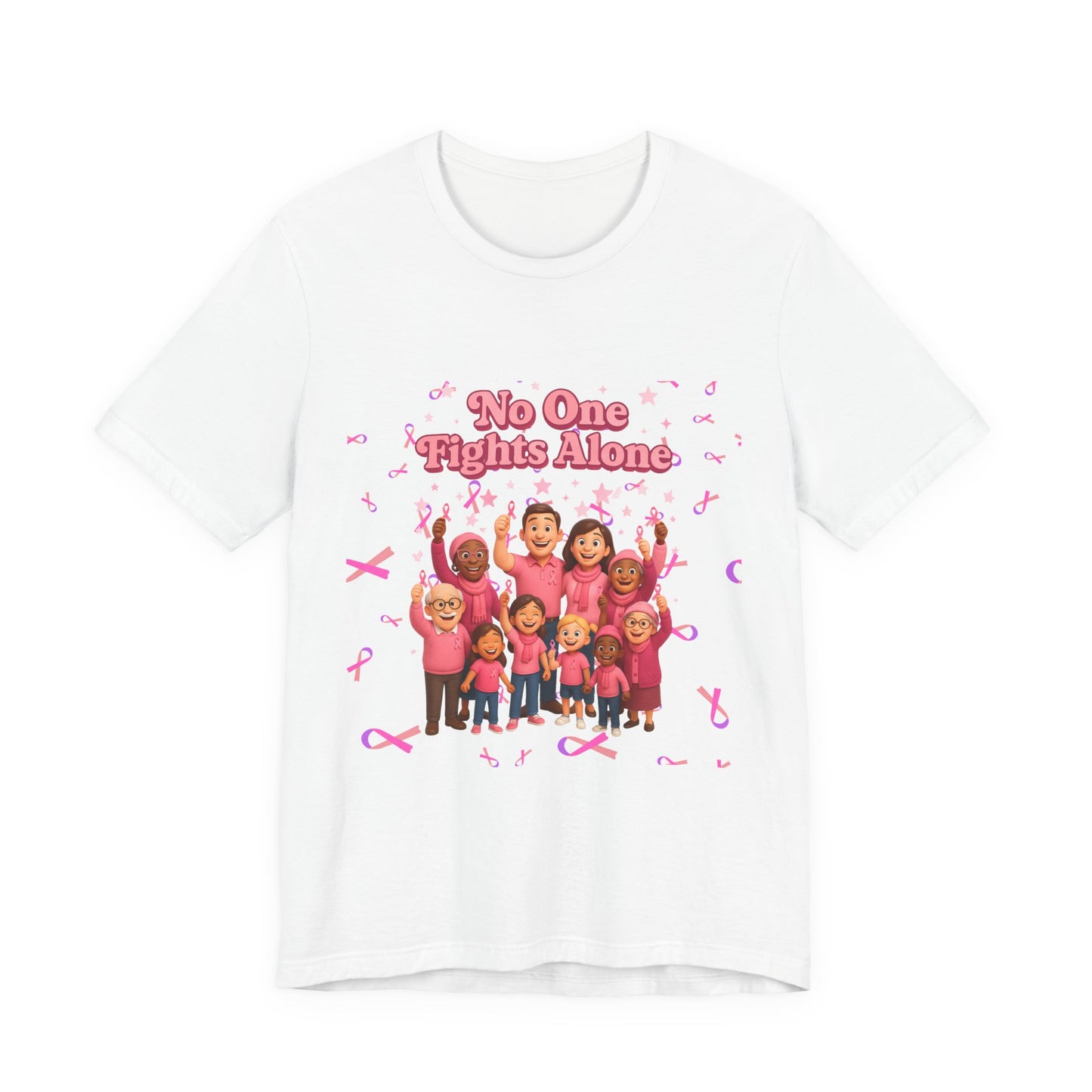 Unisex Supportive Awareness Tee - No One Fights Alone, Gift for Cancer Awareness, Inspirational T-Shirt, Fundraising Event Shirt, Pink [...]