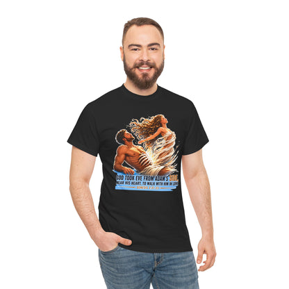 Biblical Adam & Eve Graphic Tee — "God Took Eve From Adam’s Side" Inspirational Christian T-Shirt