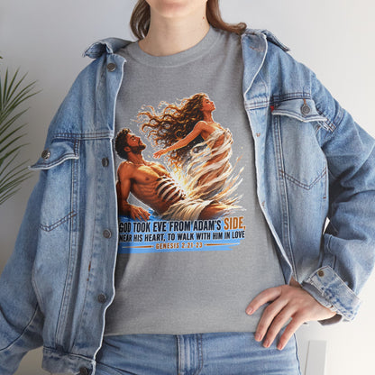 Biblical Adam & Eve Graphic Tee — "God Took Eve From Adam’s Side" Inspirational Christian T-Shirt