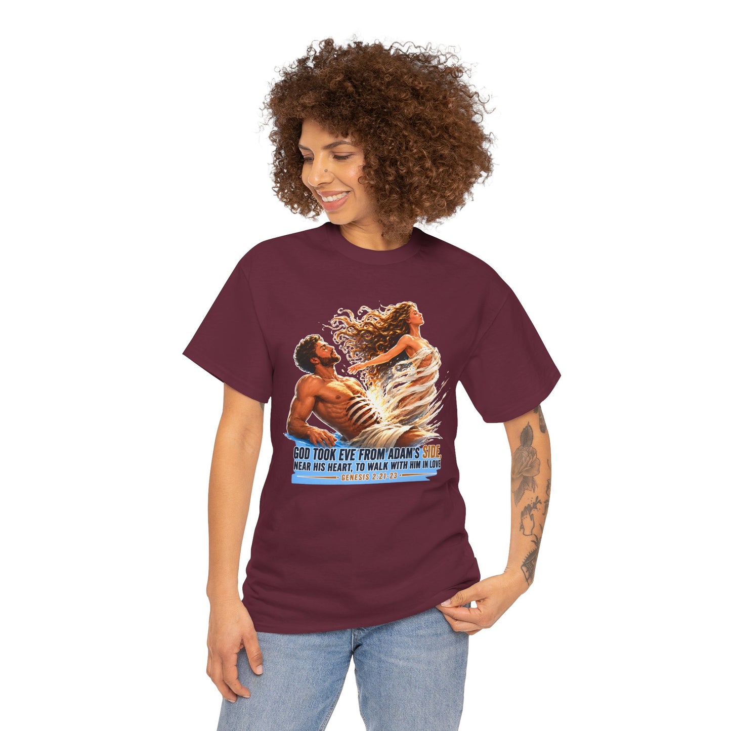 Biblical Adam & Eve Graphic Tee — "God Took Eve From Adam’s Side" Inspirational Christian T-Shirt
