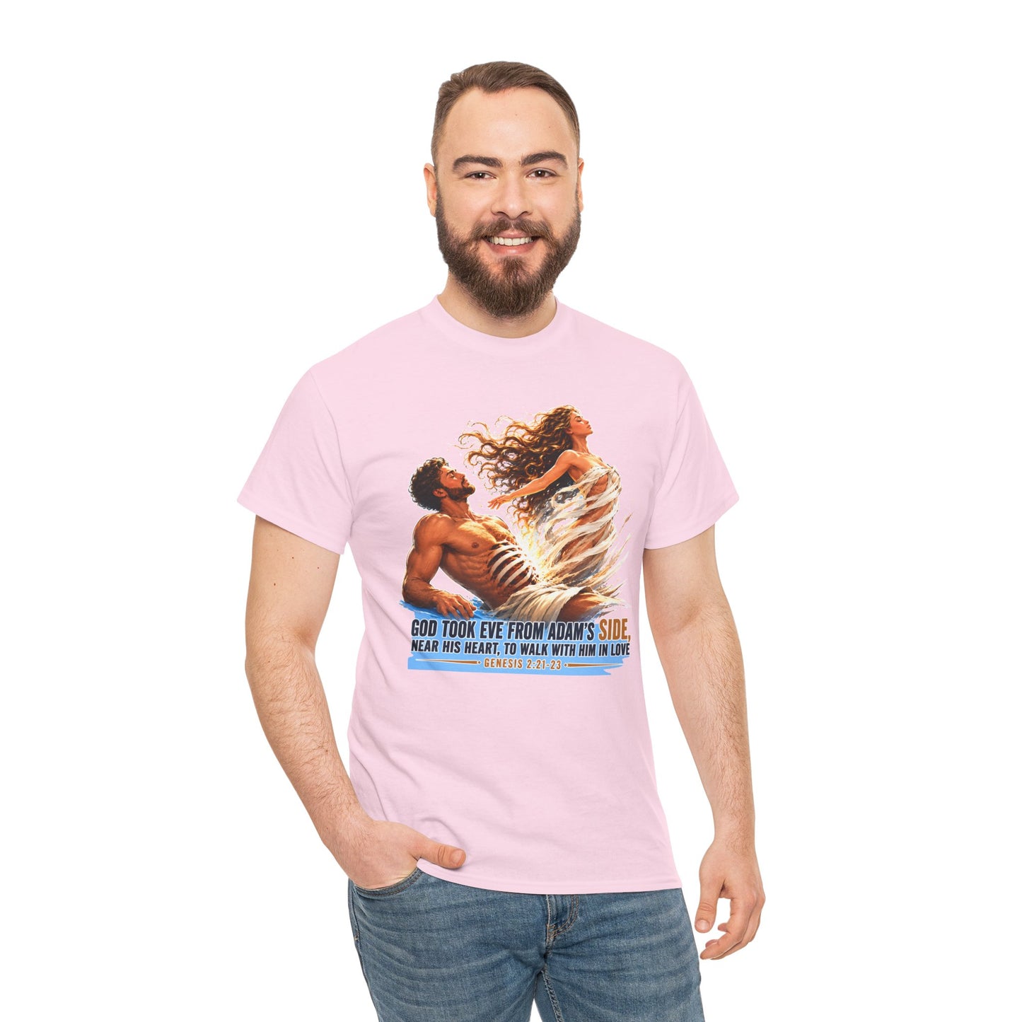 Biblical Adam & Eve Graphic Tee — "God Took Eve From Adam’s Side" Inspirational Christian T-Shirt