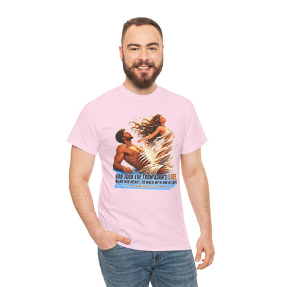Biblical Adam & Eve Graphic Tee — "God Took Eve From Adam’s Side" Inspirational Christian T-Shirt